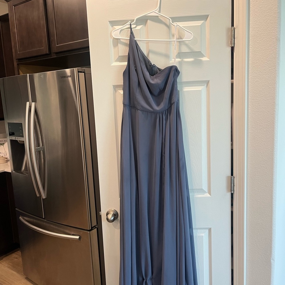Elegant One Shoulder Evening Dress in Blue by Dessy Group NYC